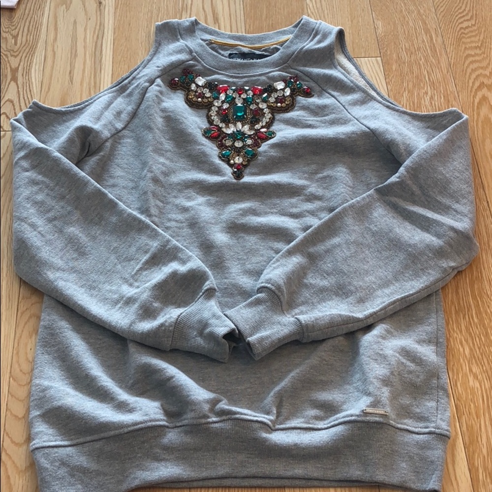 Cold Shoulder Embellished Sweatshirt